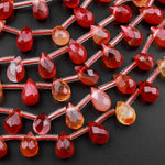 Natural Carnelian Teardrop Briolette Beads Small Faceted 9x6mm 15.5" Strand
