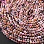 Natural Peruvian Pink Opal Beads 4mm 6mm Faceted Round Micro Faceted Laser Diamond Cut Pink Gemstone 15.5" Strand