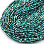 Genuine Natural Turquoise 4mm Faceted Rondelle Beads Bright Blue Green Turquoise Micro Diamond Cut 15.5" Strand