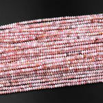 Micro Faceted Natural Peruvian Pink Opal 4mm Rondelle Beads Gemstone 15.5" Strand