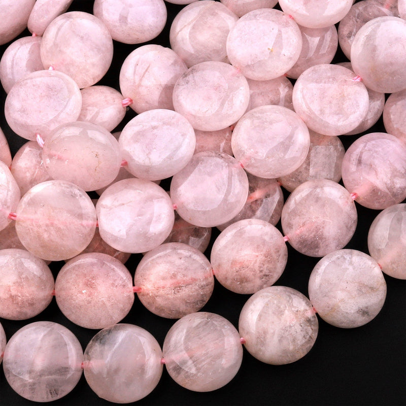 Natural Pale Pink Morganite 12mm Coin Beads Aka Pink Beryl Aquamarine Gemstone 15.5" Strand