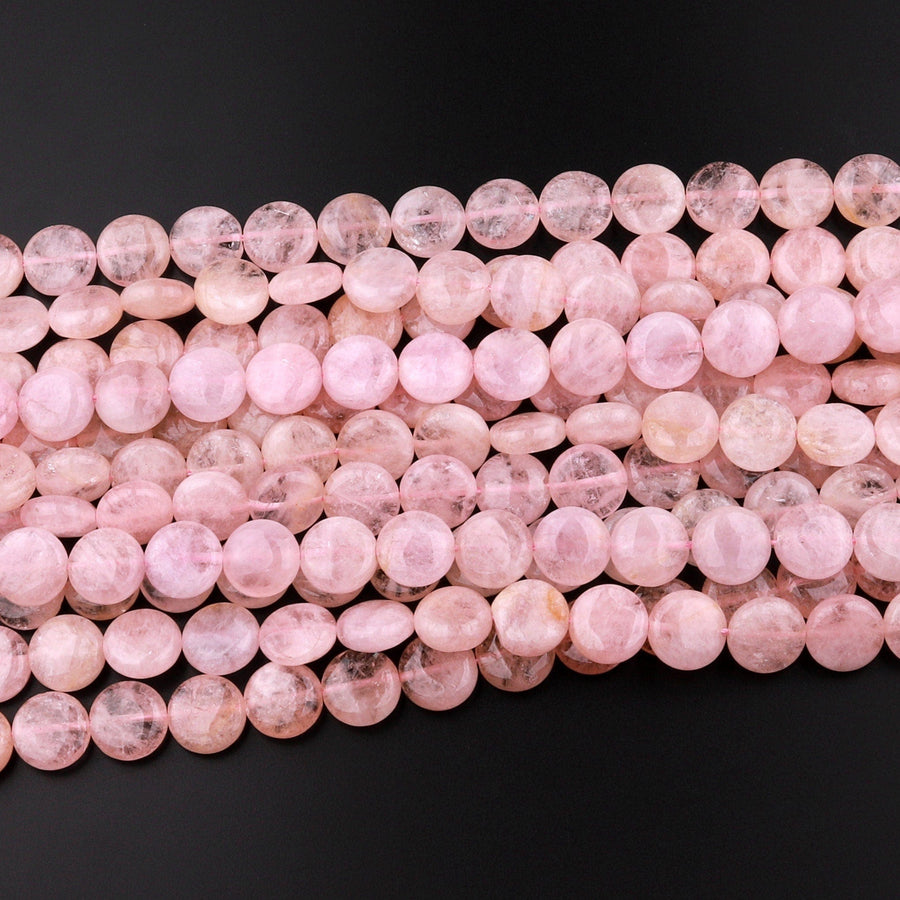 Natural Peach Pink Morganite 12mm Coin Beads Aka Pink Beryl Aquamarine Gemstone 15.5" Strand