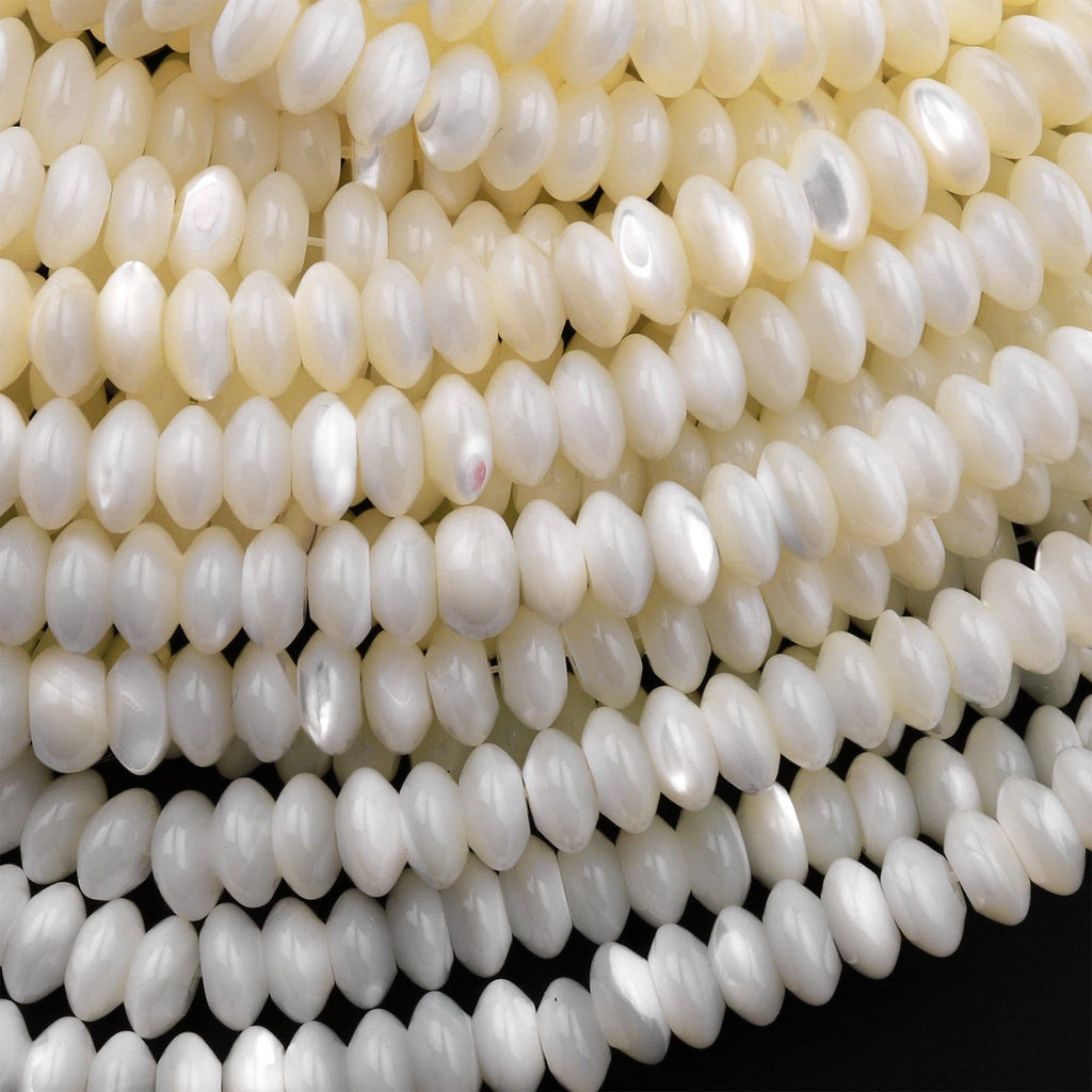 AAA Natural White Mother of Pearl 4mm 6mm 8mm Rondelle Beads 15.5" Strand