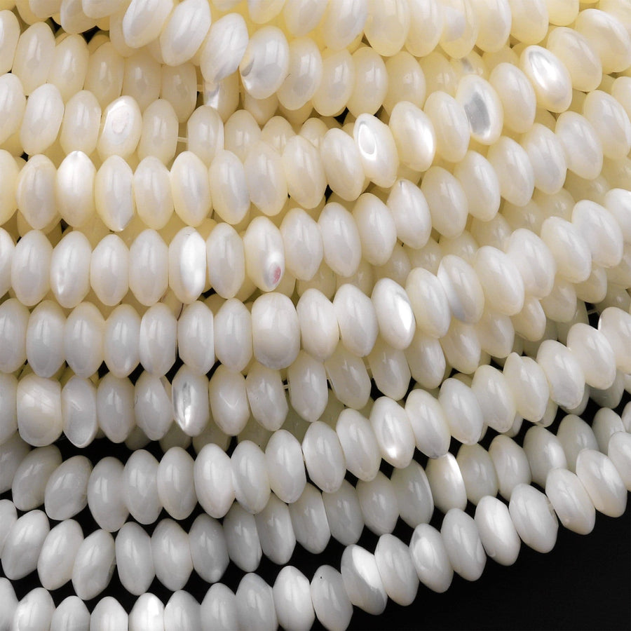 AAA Natural White Mother of Pearl 4mm 6mm 8mm Rondelle Beads 15.5" Strand