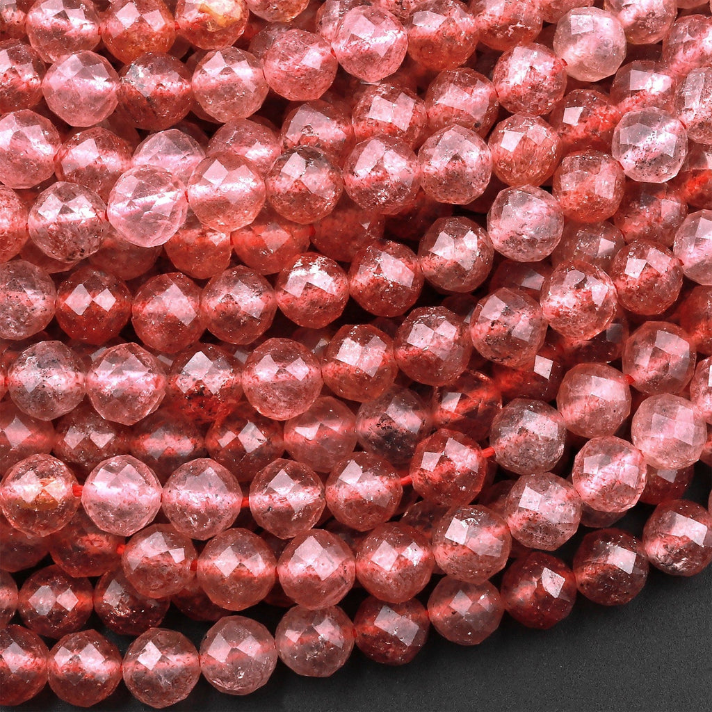 AAA Micro Faceted Natural Mauve Pink Red Strawberry Quartz 6mm Round Beads Laser Diamond Cut Sparkling Gemstone 15.5" Strand