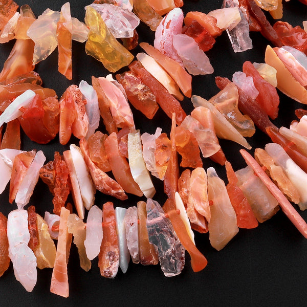 Mexican Fire Opal Beads Freeform Top Side Drilled Disc Beads Raw Rough Hand Cut Real Genuine Natural Fire Opal Gemstone  15.5" Strand