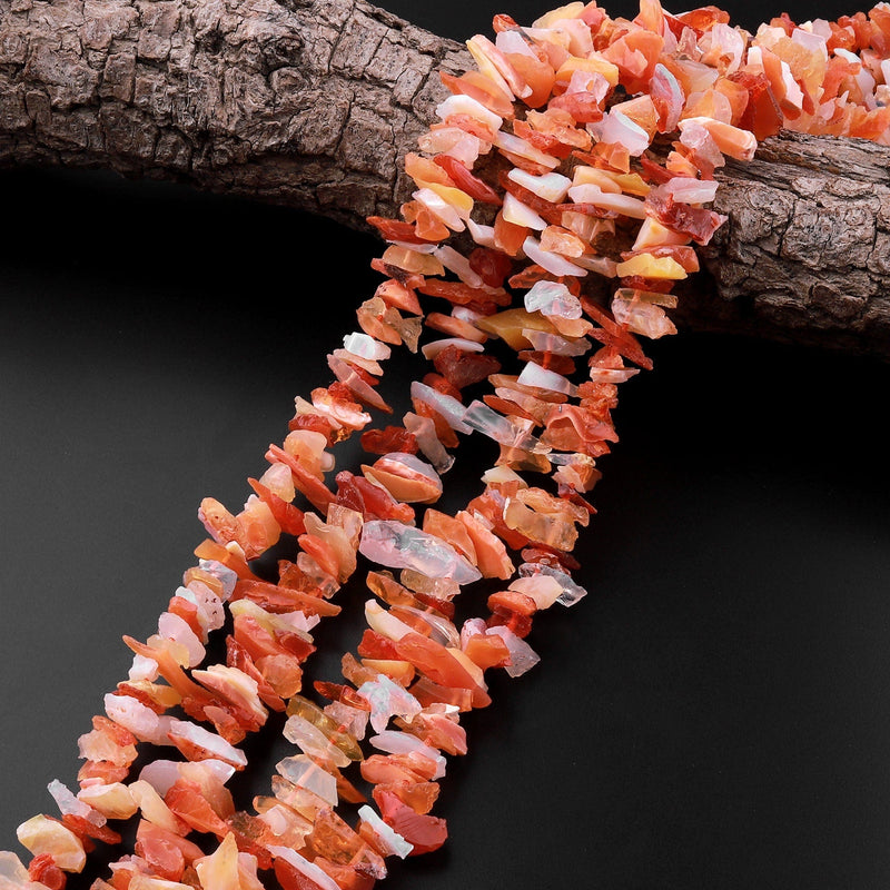 Mexican Fire Opal Beads Freeform Top Side Drilled Disc Beads Raw Rough Hand Cut Real Genuine Natural Fire Opal Gemstone  15.5" Strand