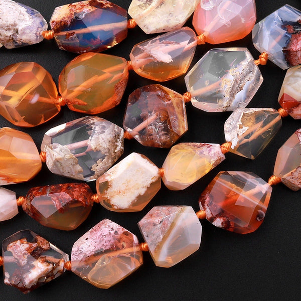 AAA Rare Genuine Natural Mexican Fire Opal Beads Faceted Freeform Nuggets Fiery Red Orange Opal Beads 15.5" Strand