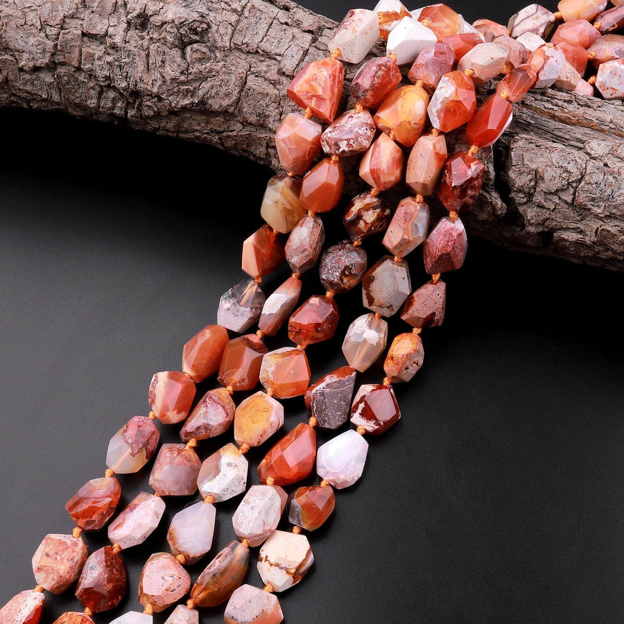 AAA Real Genuine Natural Mexican Fire Opal Beads Faceted Freeform Nuggets Fiery Red Orange Opal Beads 15.5" Strand