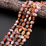 AAA Rare Genuine Natural Mexican Fire Opal Beads Faceted Freeform Nuggets Fiery Red Orange Opal Gemstone 15.5" Strand
