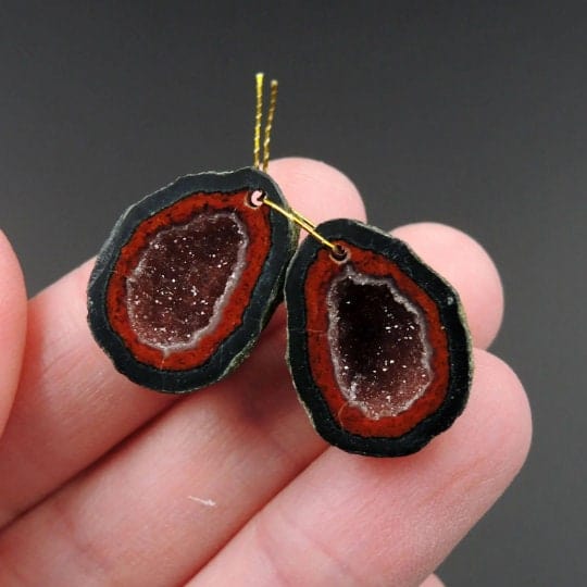 Drilled Natural Tabasco Geode Earrings Pair Red Druzy Drusy Agate Freeform Matched Gemstone Beads