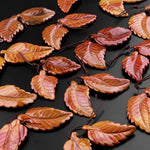 Hand Carved Natural Moroccan Agate Brown Red Leaf Earring Pair Drilled Gemstone Matched Beads