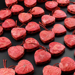 Natural Real Genuine Red Sponge Coral Heart Earring Pair Drilled Gemstone Matched Beads