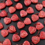 Natural Real Genuine Red Sponge Coral Heart Earring Pair Drilled Gemstone Matched Beads