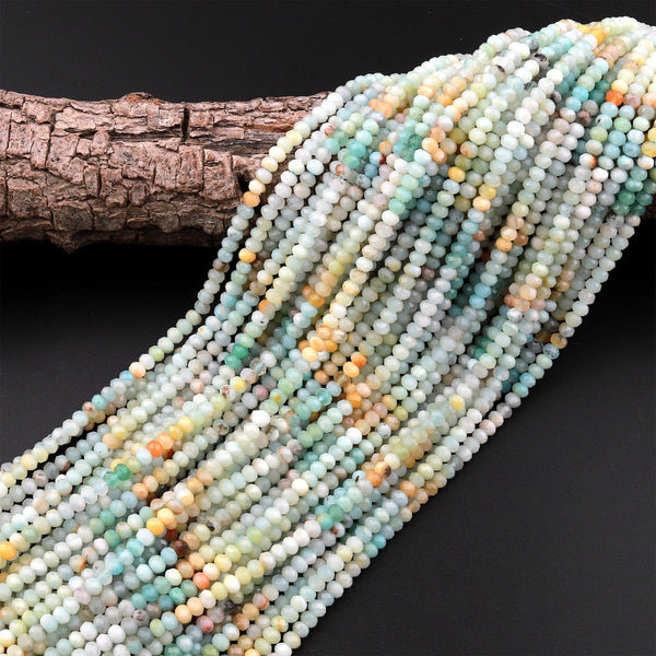 Natural Amazonite 4mm Faceted Rondelle Beads Multi Green Blue Golde Yellow Orange Gemstone Micro Diamond Cut 15.5" Strand