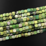 Natural African Green Yellow Chrysoprase Faceted 6mm 8mm Cube Square Dice Beads Gemstone 15.5" Strand