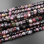 Large Natural Tourmaline Faceted 10mm Cube Dice Square Beads Micro Laser Diamond Cut Gemstone 15.5" Strand
