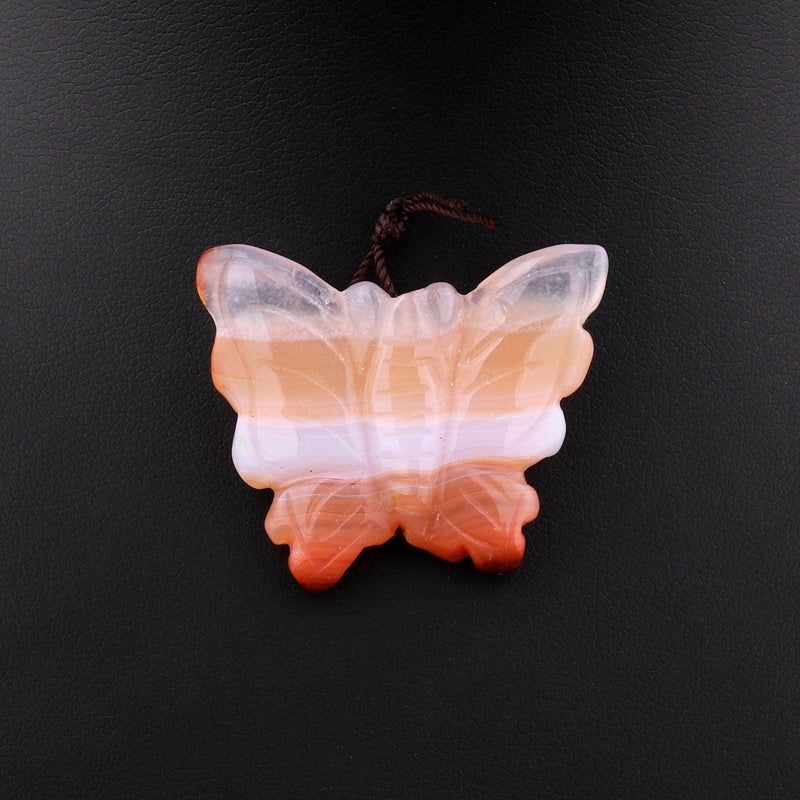 Hand Carved Natural Carnelian Butterfly Pendant Vertically Drilled Gemstone Focal Bead