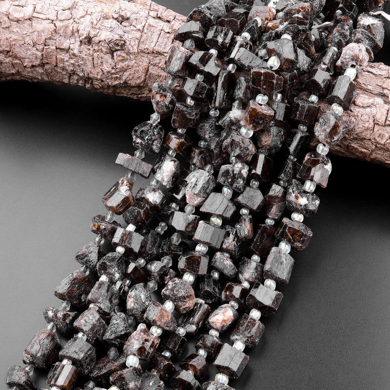 Raw Natural Honey Cognac Tourmaline Beads Nugget Short Chunky Real Genuine Tourmaline Crystal Gemstones Thick Tube 15.5" Strand