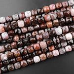 Natural Petrified Wood 8mm Beads Faceted Gemstone Cube Square Dice 15.5" Strand