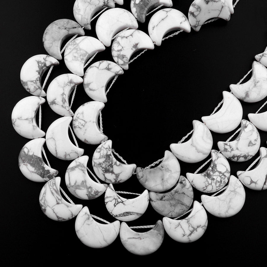 Natural White Howlite Crescent Moon Beads 15.5" Strand