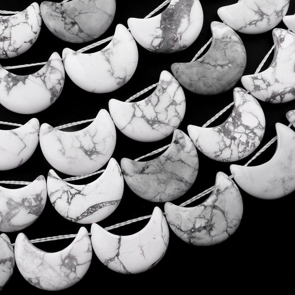 Natural White Howlite Crescent Moon Beads 15.5" Strand