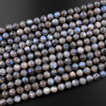Faceted Natural Labradorite 6mm 8mm 10mm 12mm Round Beads 15.5" Strand