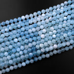 AAA Faceted Natural Blue Aquamarine 6mm Round Beads Micro Laser Diamond Cut Gemstone 15.5" Strand