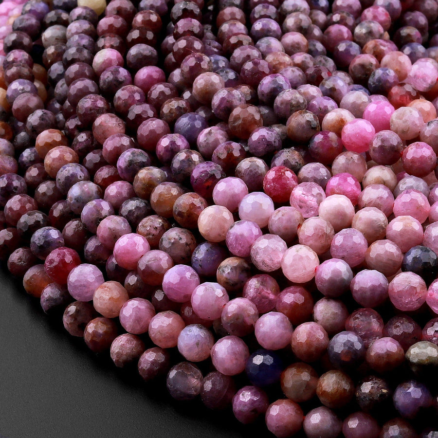 Genuine Natural Mauve Purple Pink Ruby Gemstone Faceted 5mm 6mm Round Beads 15.5" Strand