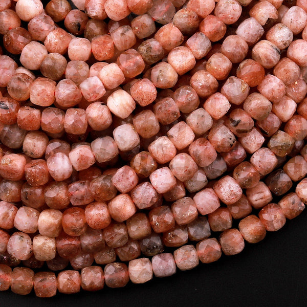 Natural Sunstone Faceted 5mm Cube Dice Square Beads 15.5" Strand