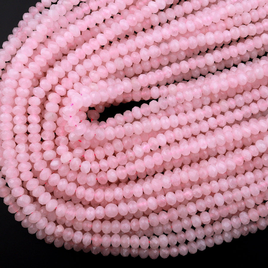 AAA Natural Pink Rose Quartz  Faceted 6mm Rondelle Beads Gemmy Translucent High Quality Natural Pink Gemstone 15.5" Strand