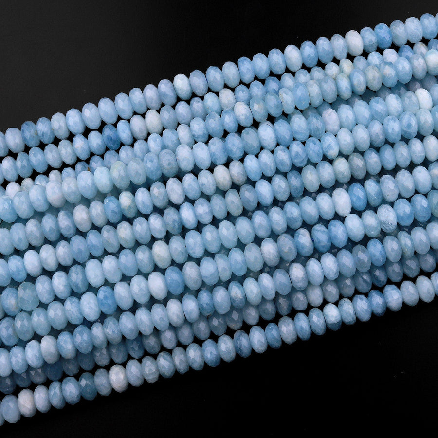 AA Faceted Natural Blue Aquamarine Rondelle Beads 6mm 8mm 10mm 15.5" Strand