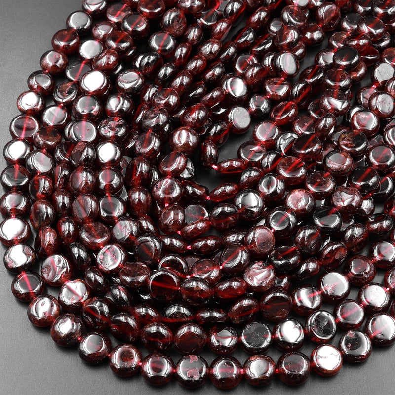 AA Natural Red Garnet Smooth Coin 8mm Beads 15.5" Strand