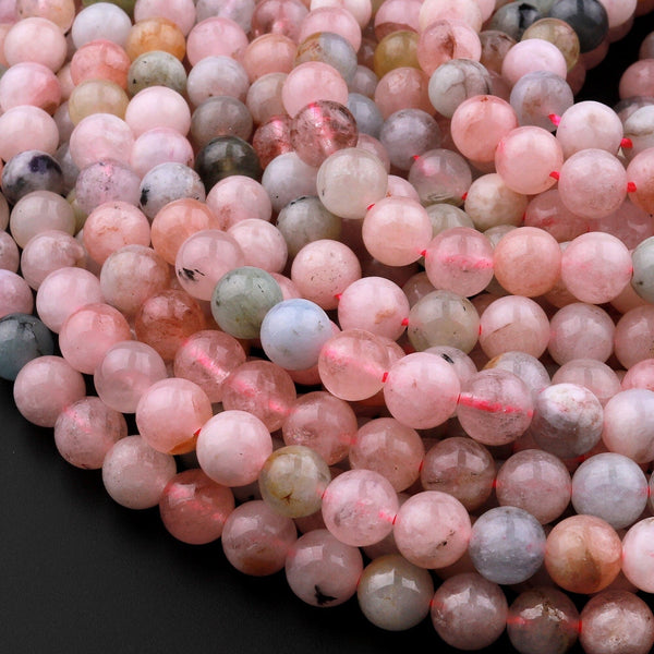 Natural Morganite Pink Aquamarine 6mm Round Beads Variegated Natural Pink Beryl Aquamarine Gemstone 15.5" Strand