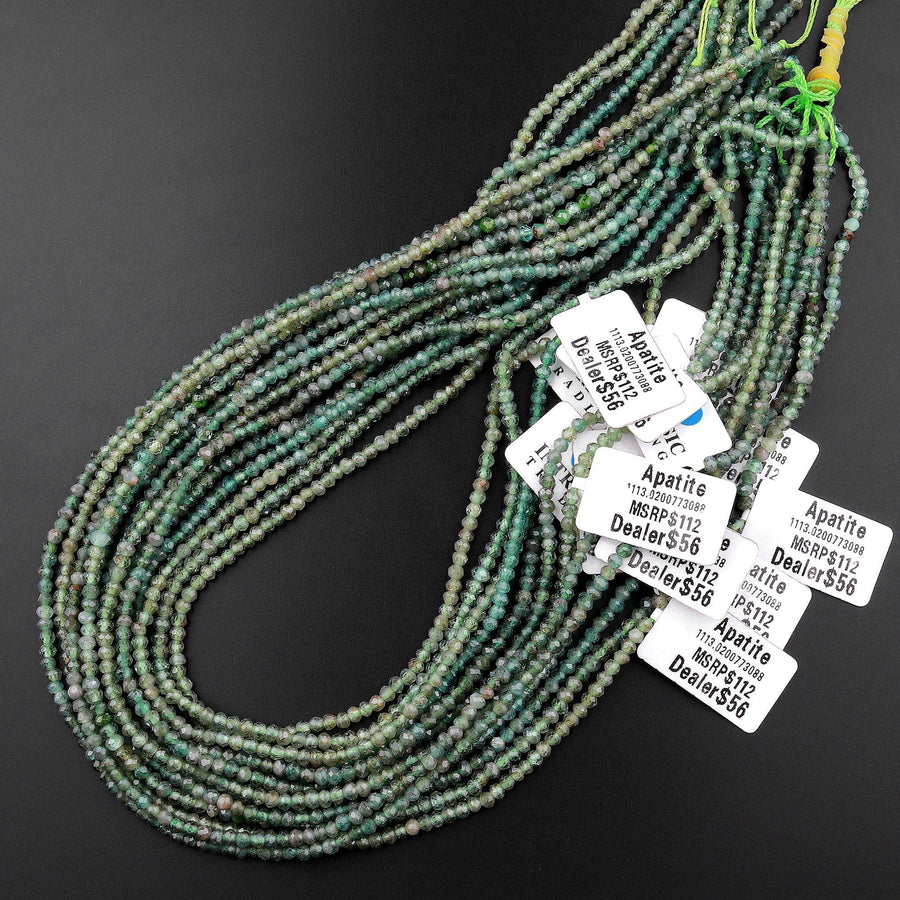 Rare Faceted Natural Green Apatite 3mm Rondelle Beads 15.5" Strand