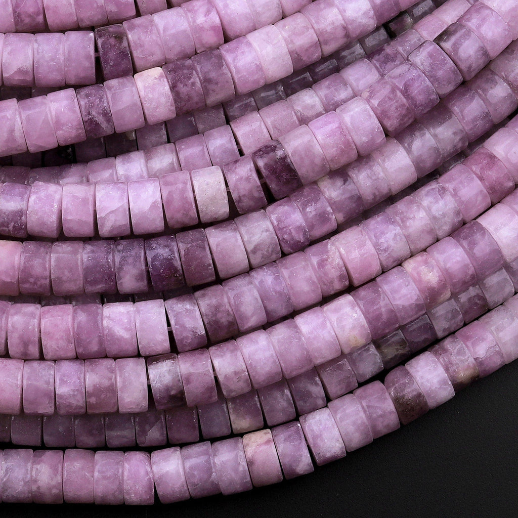 Natural Lilac Purple Lepidolite 4mm 6mm Heishi Rondelle Beads 15.5" Strand