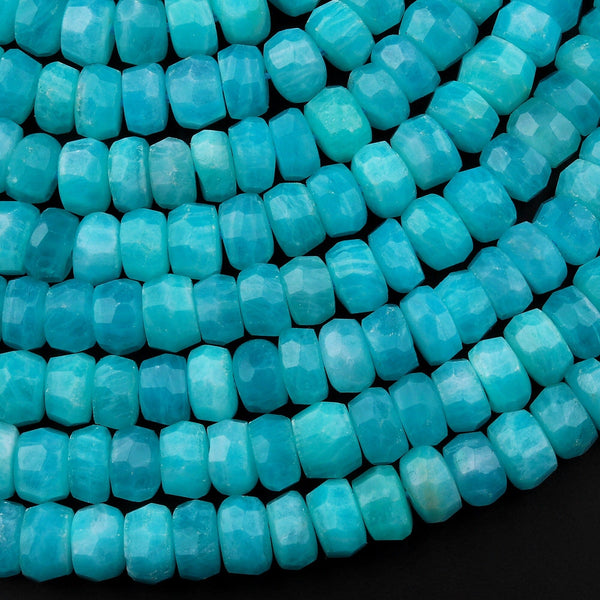 AAA Natural Peruvian Amazonite Faceted Rondelle 8mm Beads Natural Aqua Blue Gemstone 15.5" Strand