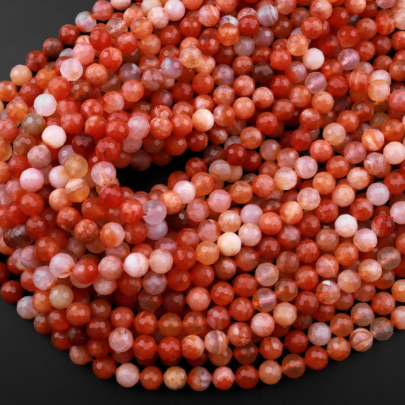 Faceted Natural Red Botswana Agate 6mm 8mm Round Beads Sparkling Dazzling Vibrant Gemstone 15.5" Strand