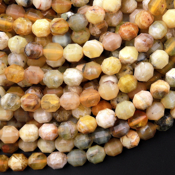 Natural Yellow Opal 6mm Beads Rounded Faceted Energy Prism Double Point Cut 15.5" Strand