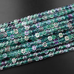 Natural Fluorite Faceted 6mm Cube Square Dice Beads Vibrant Rainbow Purple Green Gemstone 15.5" Strand