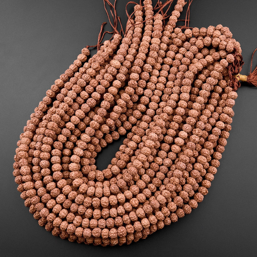 Genuine Real Natural Rudraksha Seed Beads 8mm Rondelle Prayer Beads Mala Making 15.5" Strand