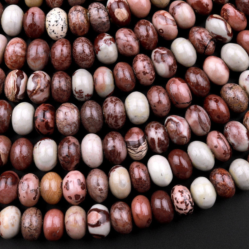 Natural Maroon Red Artistic Jasper 8mm 10mm Rondelle Beads Aka Wild Horse Picture Jasper 15.5" Strand