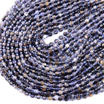 Natural Iolite 6mm Beads Rounded Faceted Energy Prism Double Terminated Points 15.5" Strand