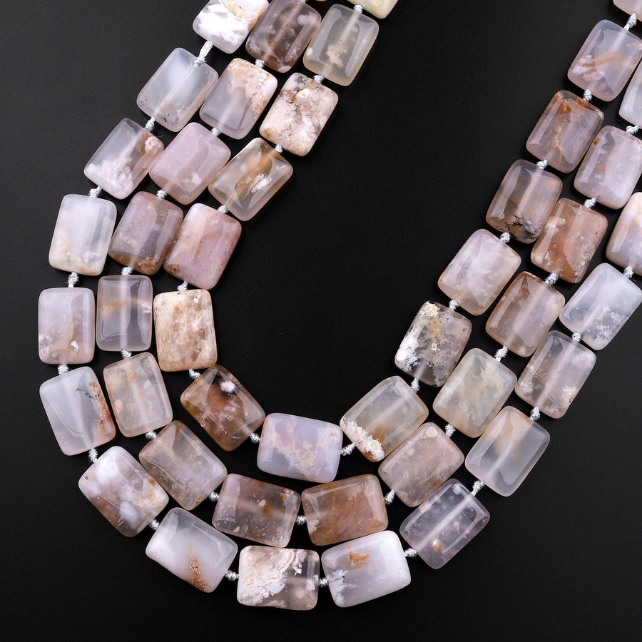 Natural Dendritic Chalcedony Smooth Rectangle Beads 15.5" Strand