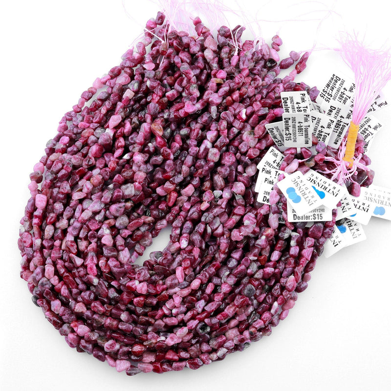 Natural Pink Rubellite Tourmaline Freeform Chip Pebble Nugget Beads Gemstone 15.5" Strand