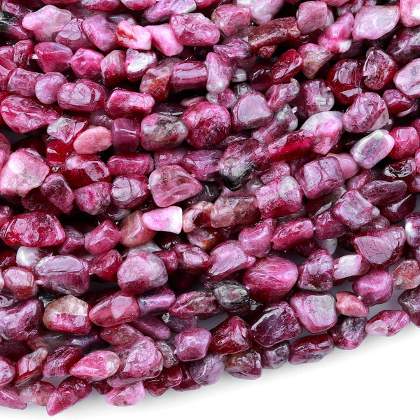 Natural Pink Rubellite Tourmaline Freeform Chip Pebble Nugget Beads Gemstone 15.5" Strand