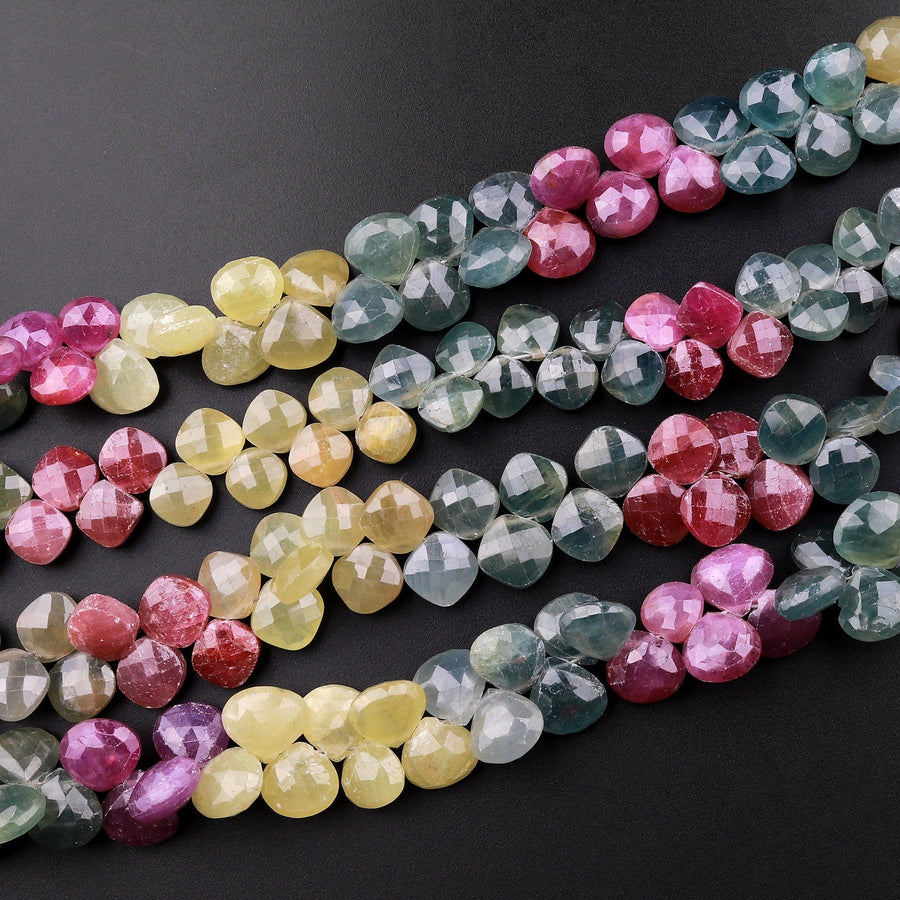Faceted Real Genuine Natural Blue Pink Yellow Sapphire Marquise Teardrop Briolette Beads 8" Strand