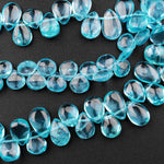 Faceted Real Genuine Natural Sky Blue Apatite Teardrop Briolette Beads 8" Strand