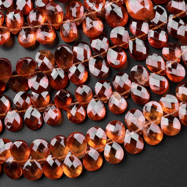 Faceted Real Genuine Natural Orange Spessartite Garnet Teardrop Briolette Beads 8" Strand