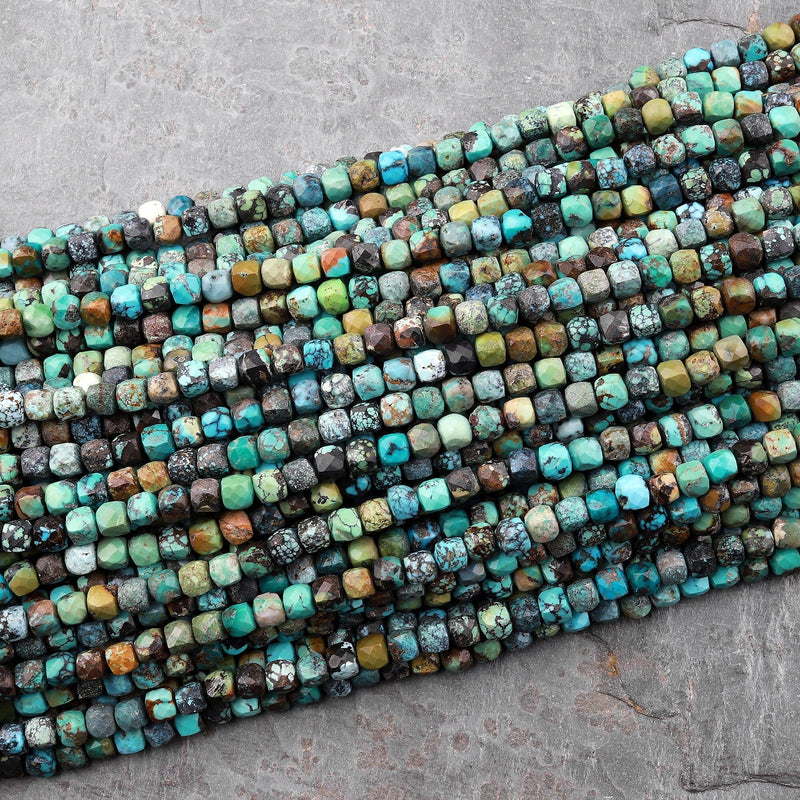 Natural Dragon Skin Turquoise Faceted 4mm Cube Beads Real Genuine Natural Blue Green Turquoise Micro Faceted Laser Diamond Cut 15.5" Strand